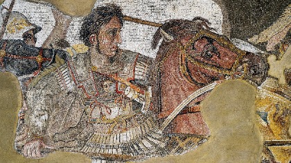 Une mosaïque où on peut voir une représentation d'Alexandre le Grand.