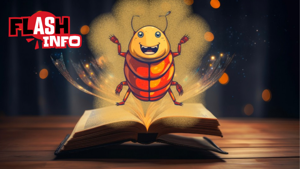 Une punaise de lit sympathique s’élève magiquement d’un livre de contes.