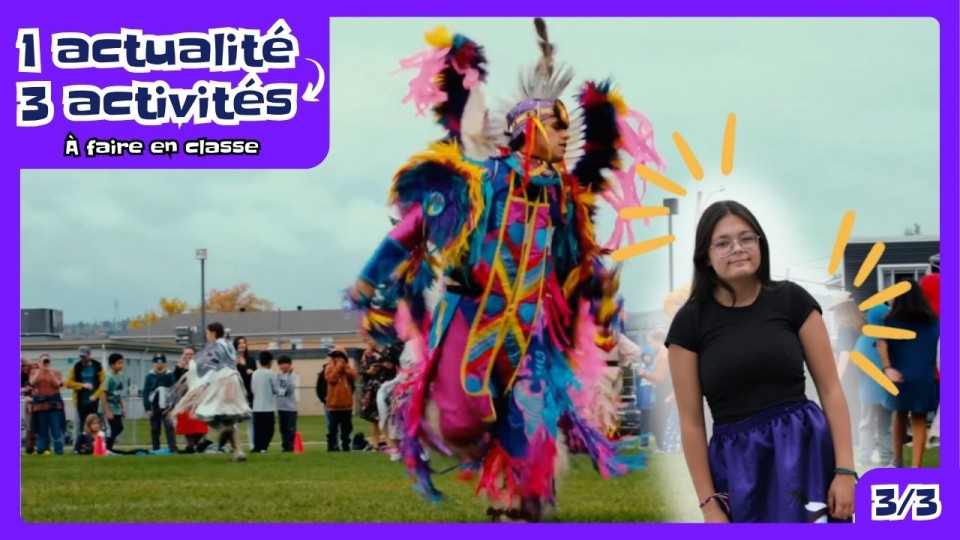 Une élève devant une danse autochtone colorée.