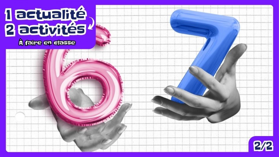 Un ballon représentant un chiffre 6 dans une main, et un autre représentant un sept, aussi dans une seconde main plus haut que la 2e. On suppose que les mains vont de haut en bas en alternance.