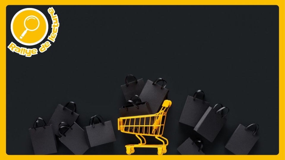Un chariot d’achats tous noirs, pour représenter le Vendredi Fou ou Black Friday