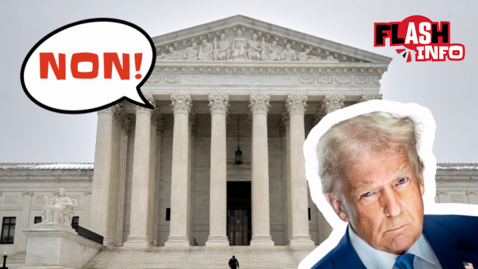 M. le président Donald Trump fait la moue devant l’édifice la Cour Suprême duquel s’échappe un “Non!”.