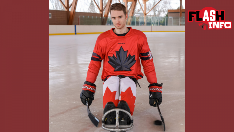 Shawn Burnett pose sur la glace, avec son équipement.