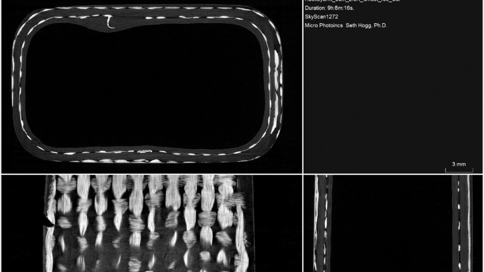Images prises aux rayons X de l’intérieur d’un bâton de hockey en composite