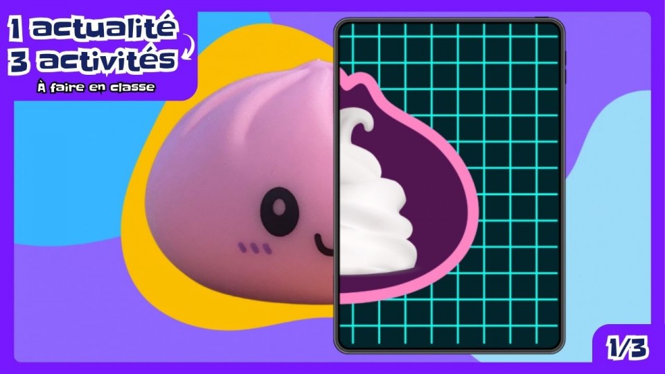 Un squishy dumpling. La moitié de droite est soumise à un scanner, comme pour voir ce qu’il y a à l’intérieur. 