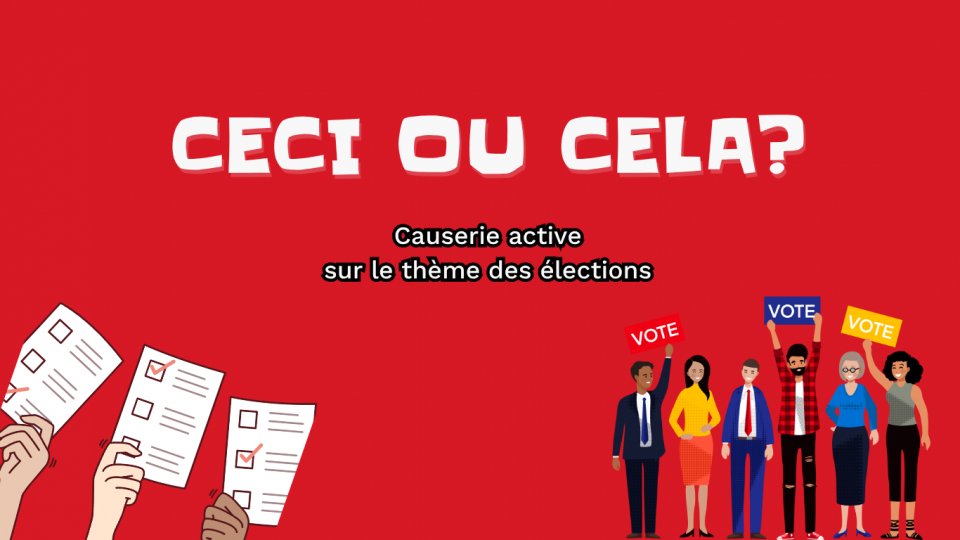 page titre où l'on voit des gens qui brandissent des affiches sur lesquelles il est écrit le mot vote. À gauche, on voit des main avec un bulletin de vote. 